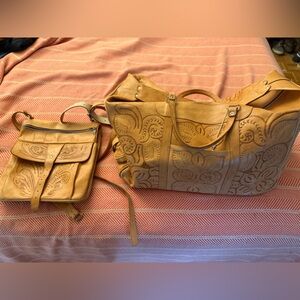 Vintage leather weekender and purse set